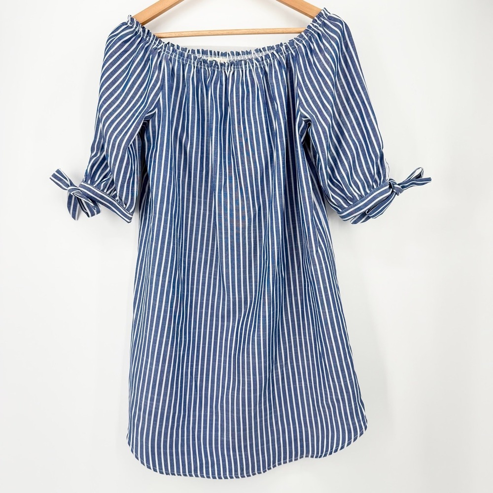 Love J Blue White Stripe Off Shoulder Tunic Dress Beach Cover Up Boho Size M